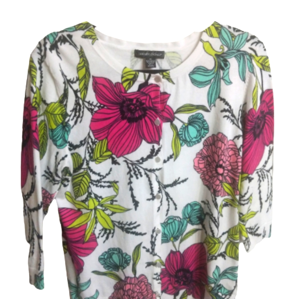 All Over Flower Print Cotton Blend Sweater